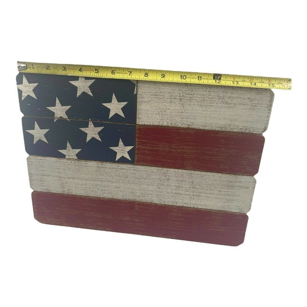 Rustic American Flag Wooden Tabletop Standing Sign Red White And Blue USA 15x12" - Picture 5 of 9